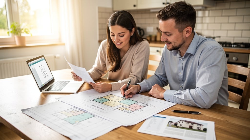 Surveyor consulting with property buyers about survey findings